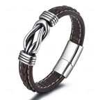 Bracelet en cuir avec noeud pour homme marron