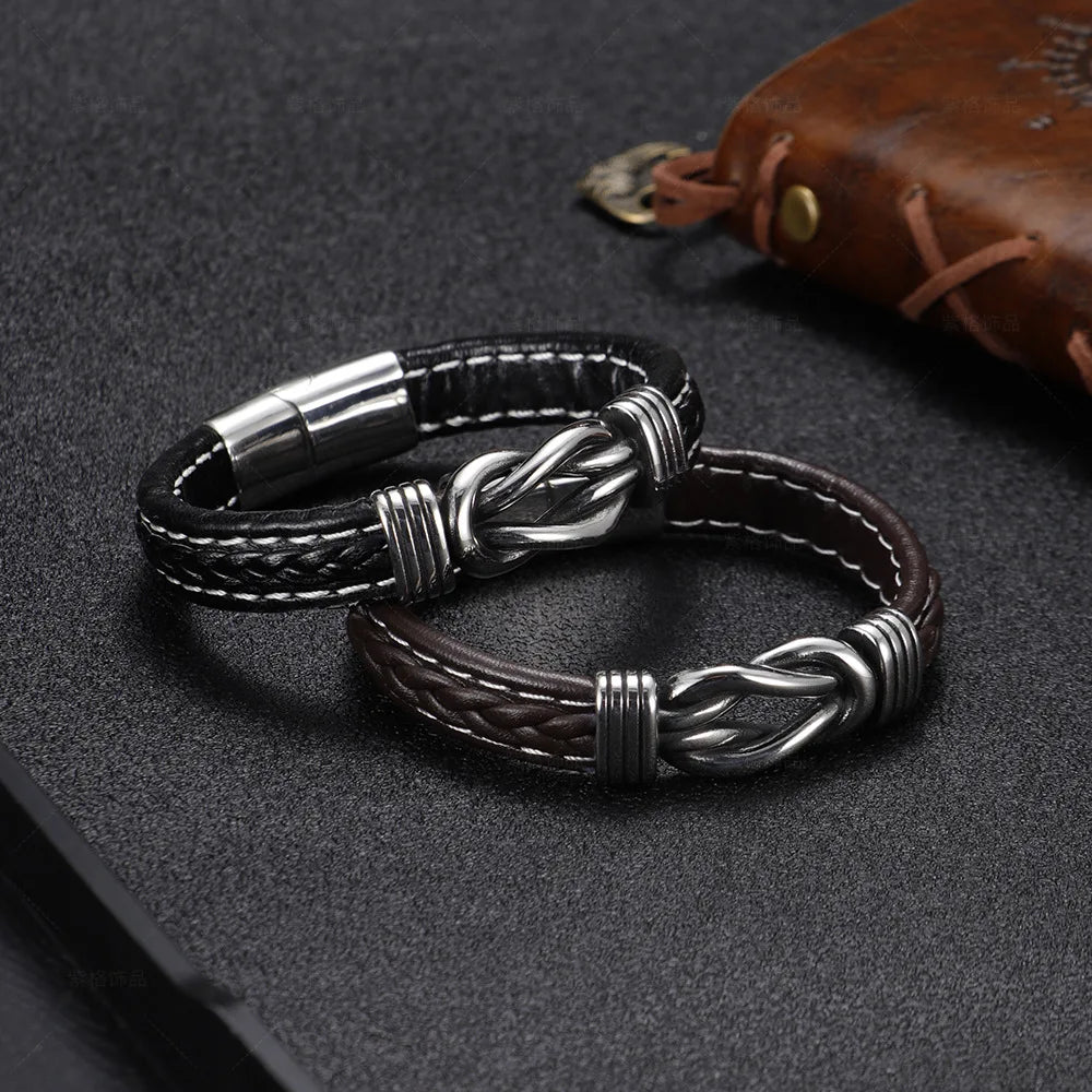 Bracelet en cuir avec noeud pour homme noir