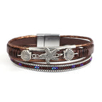 Bracelet en cuir coquillage et étoile de mer marron
