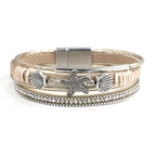 Bracelet en cuir coquillage et étoile de mer or blanc