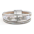 Bracelet en cuir coquillage et étoile de mer argent