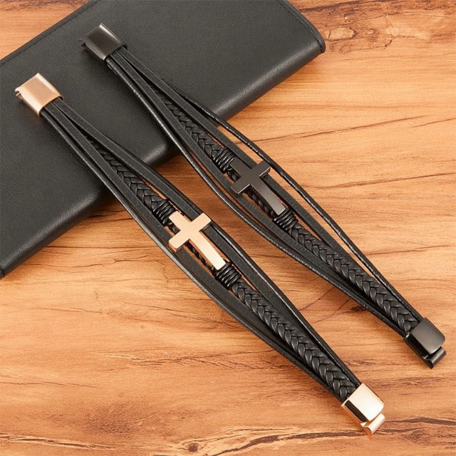 Leather Cross Bracelet for Men