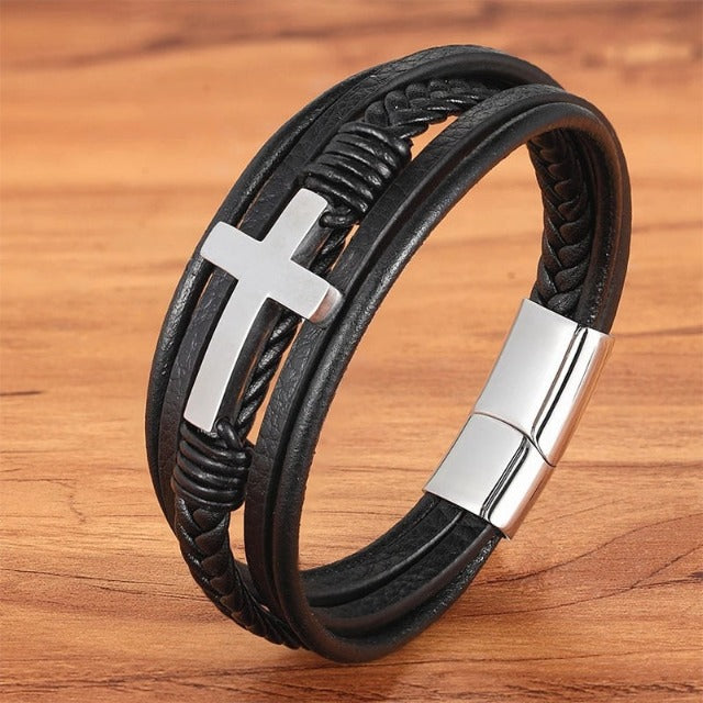 Leather Cross Bracelet for Men