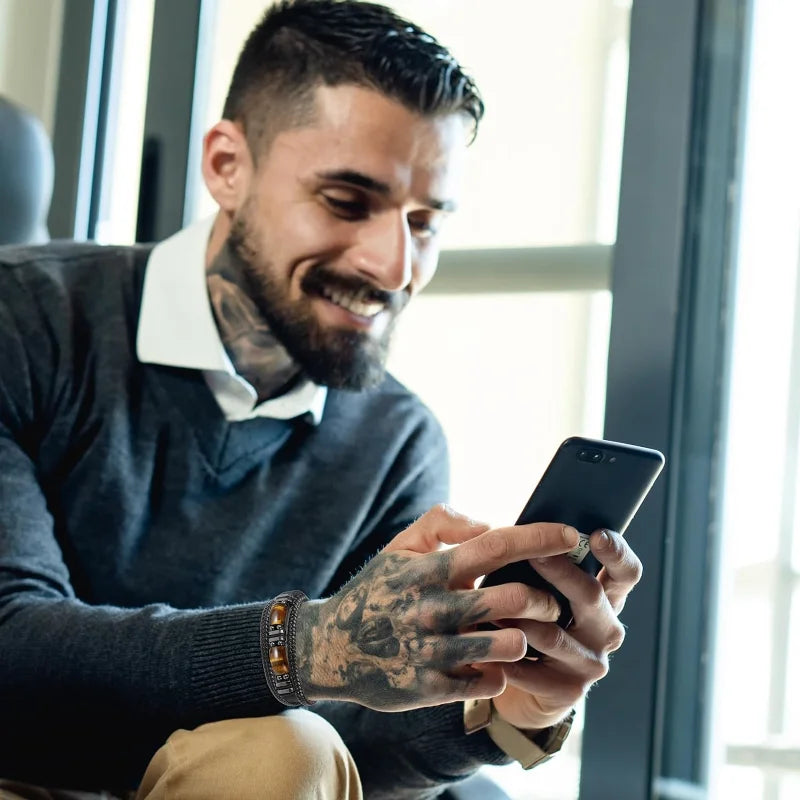 Leather Bracelet with Tiger Eye Stones