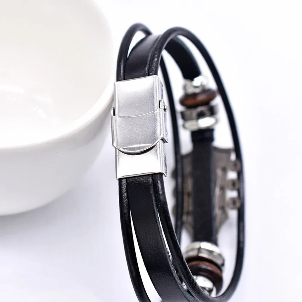 Rock ’n’ roll guitar leather bracelet 