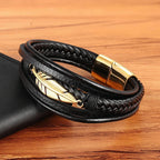 Men's Gold Leather Feather Bracelet