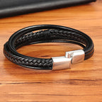 Men's Silver Leather Feather Bracelet