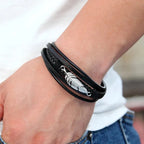 Men's Silver Leather Feather Bracelet