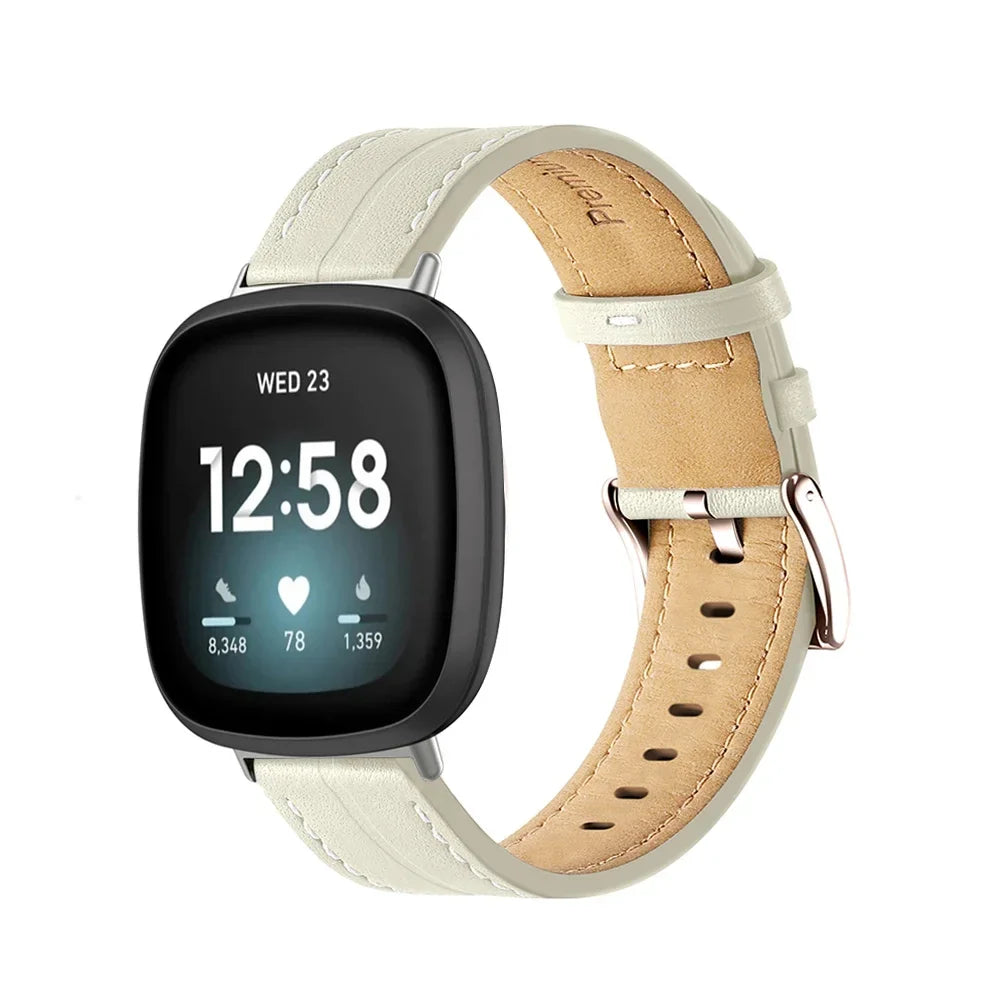 Bracelet en cuir pour montre Fitbit Versa 3, Versa 4, Sense 1 et Sense 2 blanc