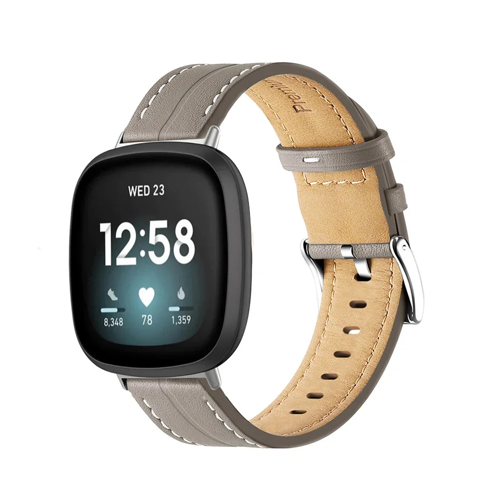 Bracelet en cuir pour montre Fitbit Versa 3, Versa 4, Sense 1 et Sense 2 gris