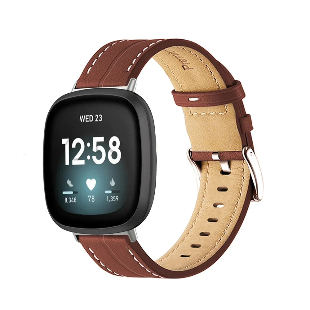 Bracelet en cuir pour montre Fitbit Versa 3, Versa 4, Sense 1 et Sense 2 marron