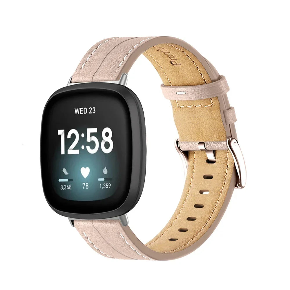 Bracelet en cuir pour montre Fitbit Versa 3, Versa 4, Sense 1 et Sense 2 rose