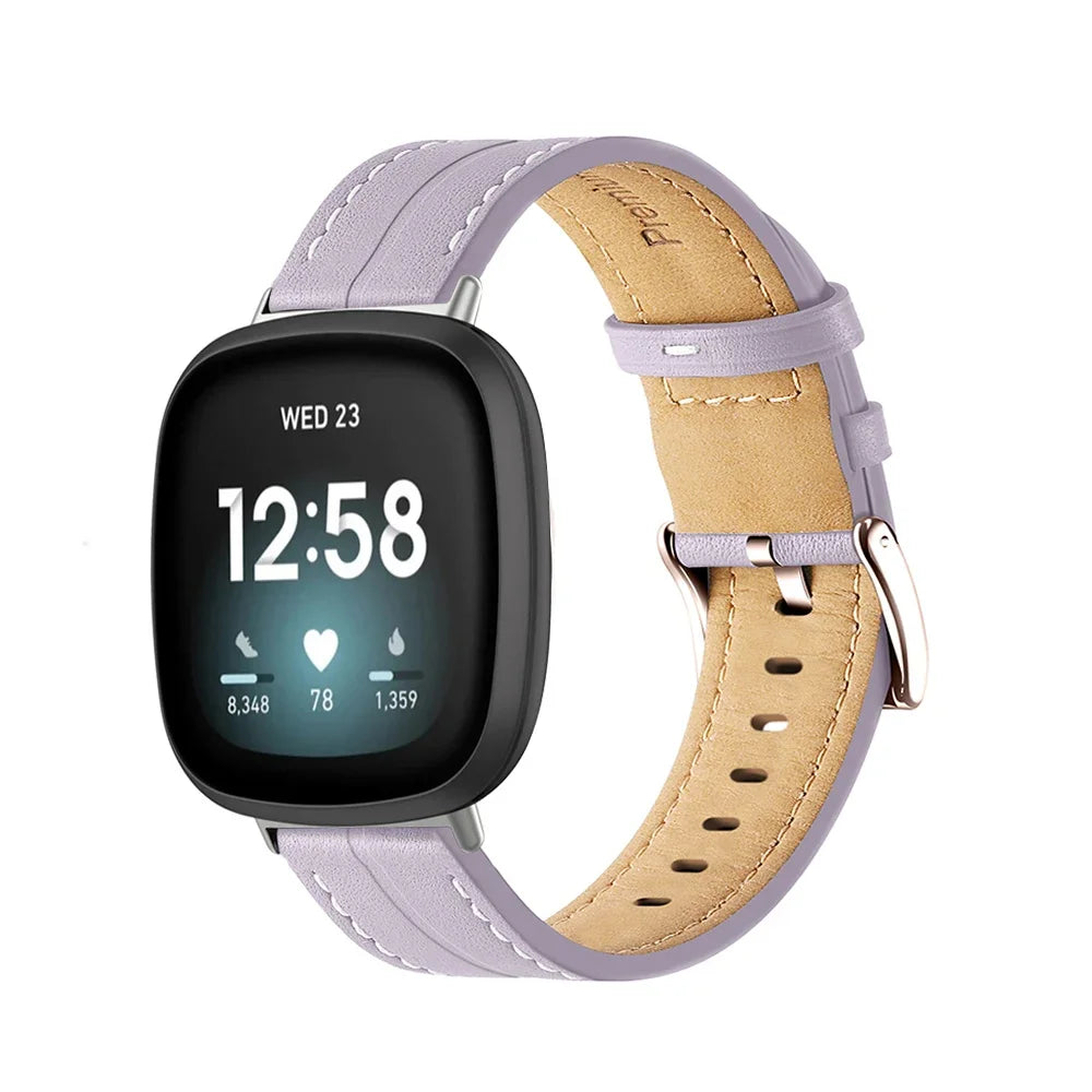 Bracelet en cuir pour montre Fitbit Versa 3, Versa 4, Sense 1 et Sense 2 violet
