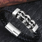 Leather Bracelet Skull Heads