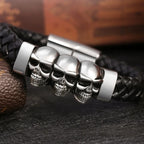 Leather Bracelet Skull Heads