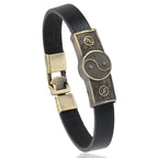 Black Yin Yang Leather Bracelet