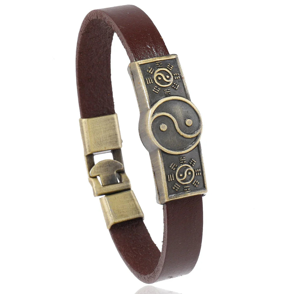 Brown Yin Yang Leather Bracelet