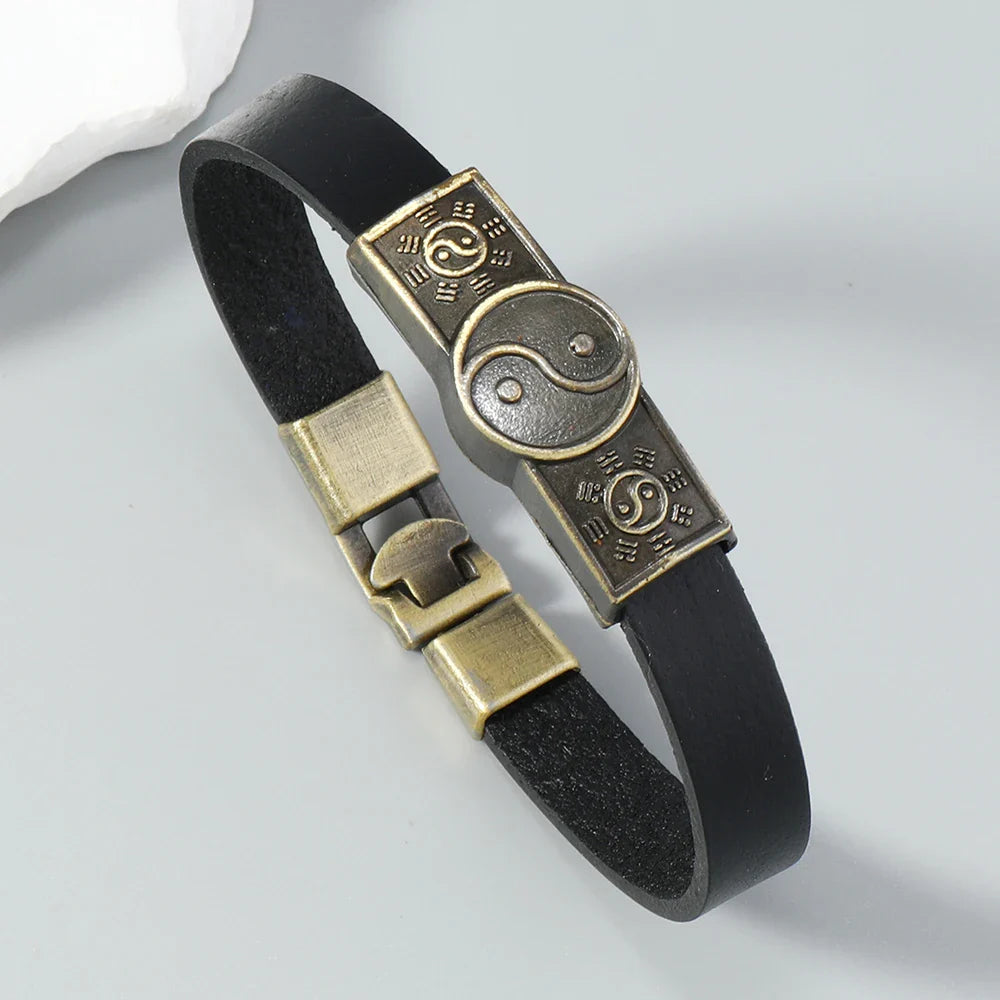 Black Yin Yang Leather Bracelet