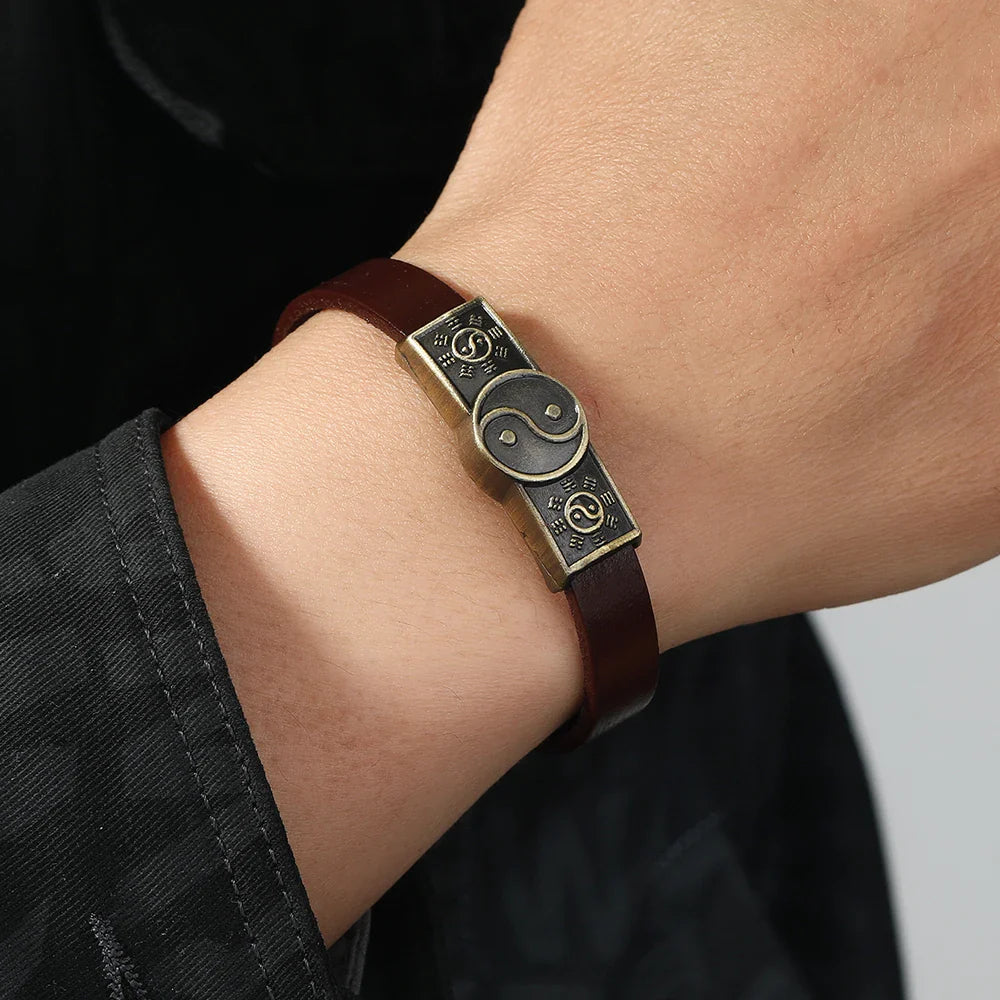 Brown Yin Yang Leather Bracelet