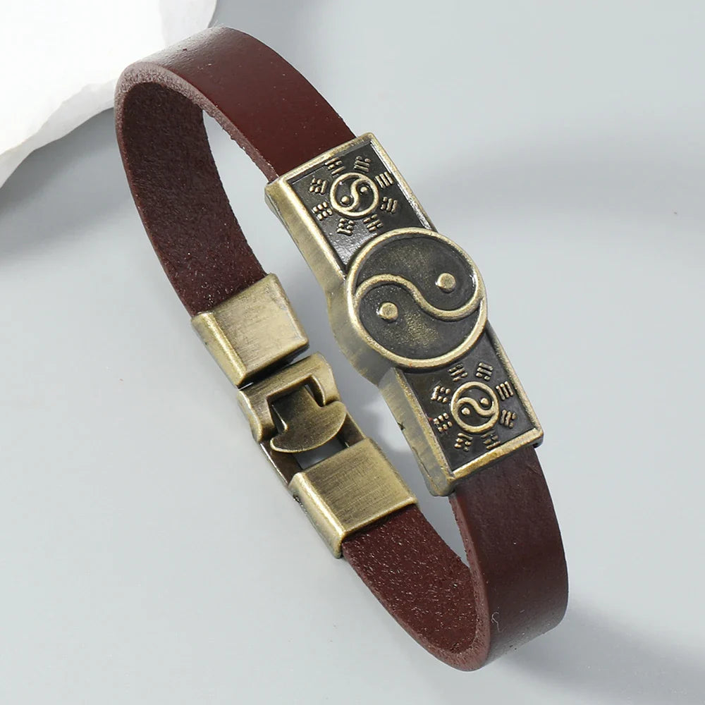 Brown Yin Yang Leather Bracelet