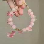 Beaded Bracelet with Pink Flowers
