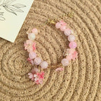Beaded Bracelet with Pink Flowers