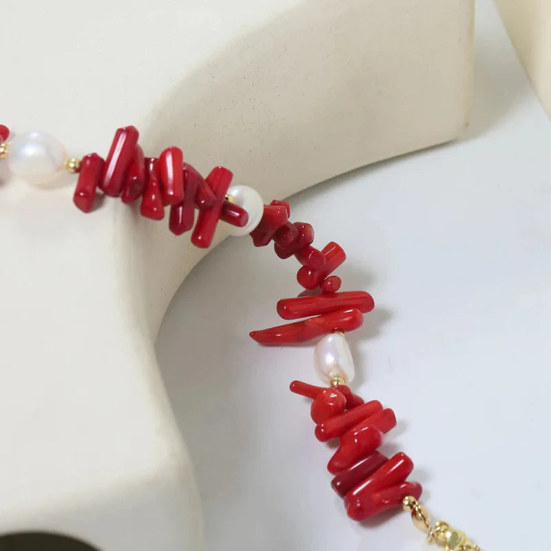 Coral Stone and Pearl Bracelet