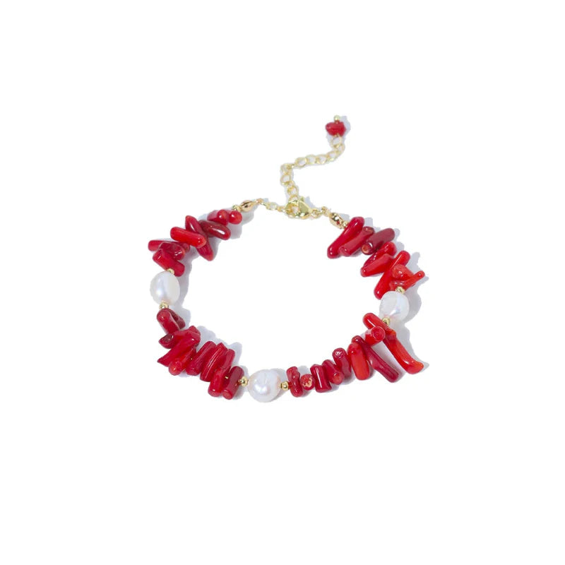 Coral Stone and Pearl Bracelet