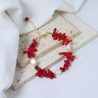 Coral Stone and Pearl Bracelet