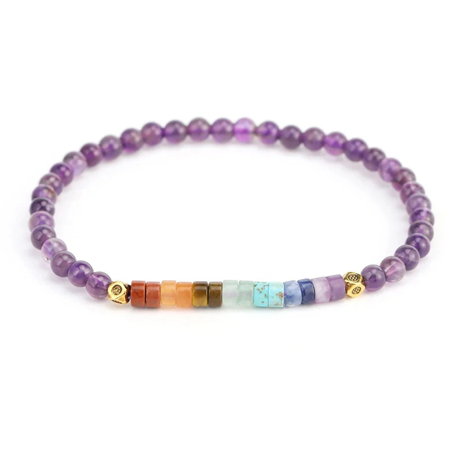 Natural Stone Bracelet 7 Chakras Amethyst