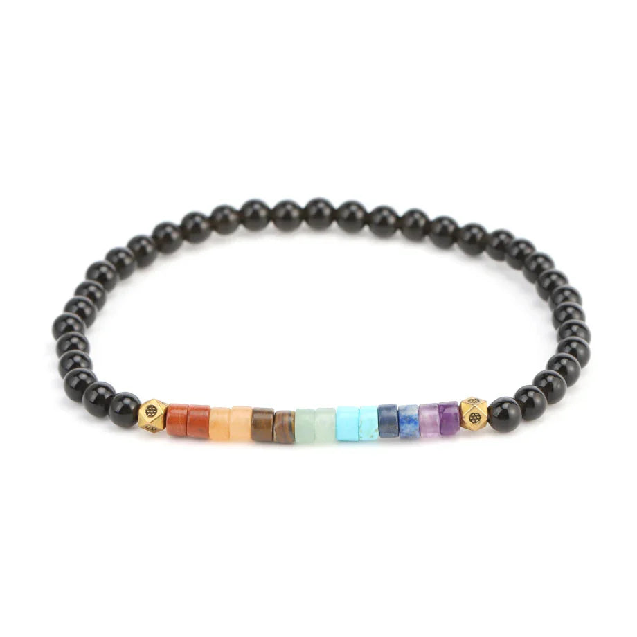 Natural Stone Bracelet 7 Chakras Black Obsidian