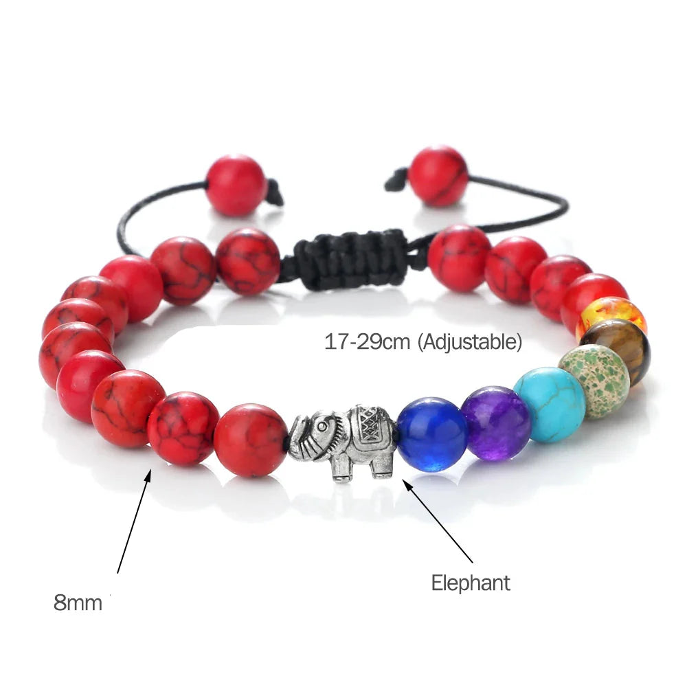 Natural Stone Bracelet and Elephant 7 Chakras