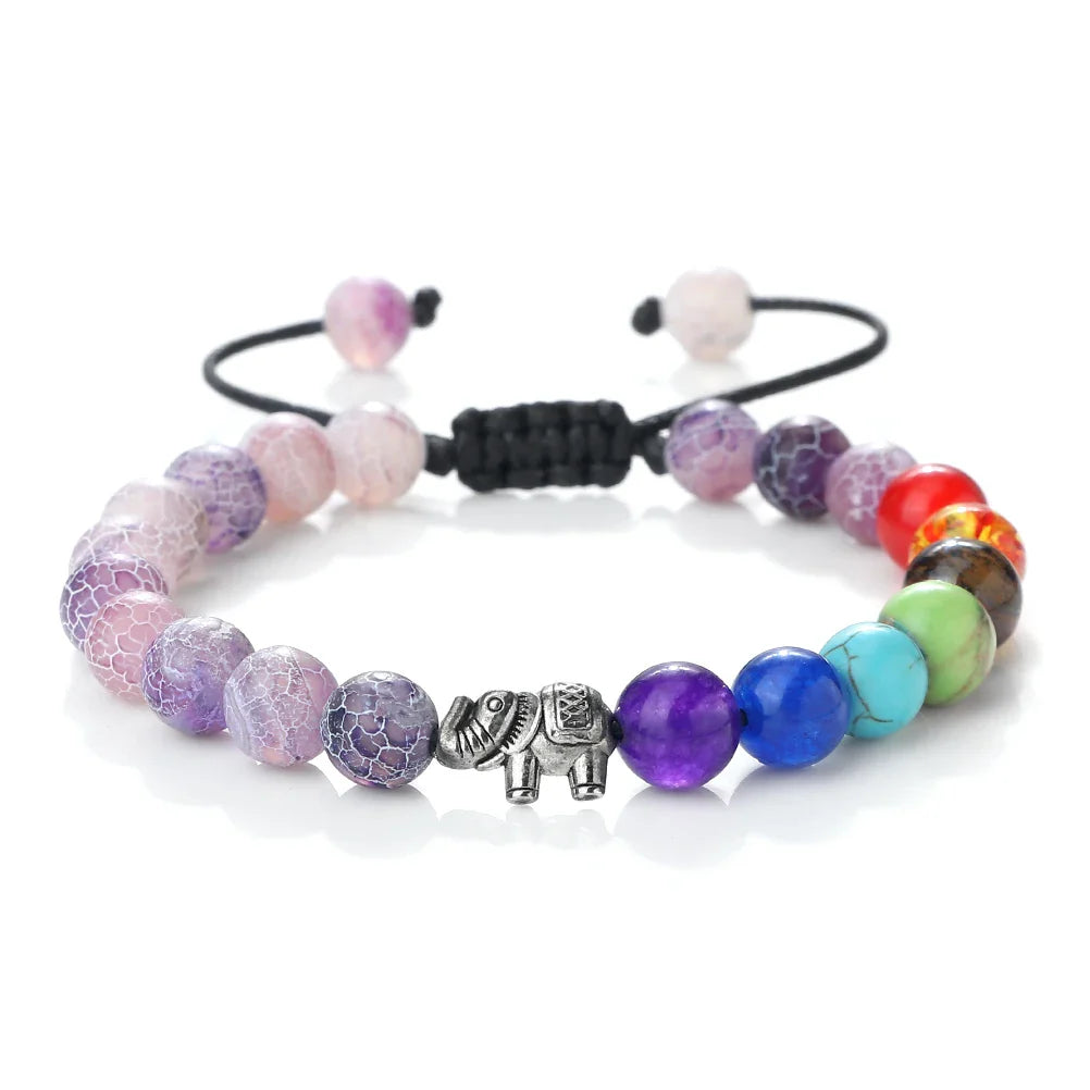 Natural Stone Bracelet and 7 Chakras Elephant 