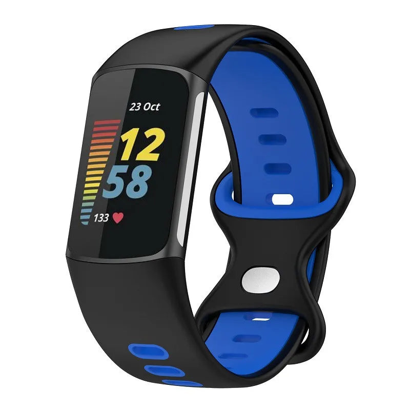 Bracelet en silicone pour montre Fitbit Charge 5, Charge 6 noir bleu