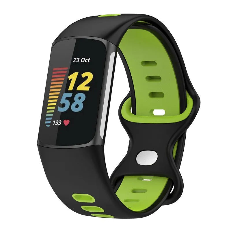Bracelet en silicone pour montre Fitbit Charge 5, Charge 6 noir vert