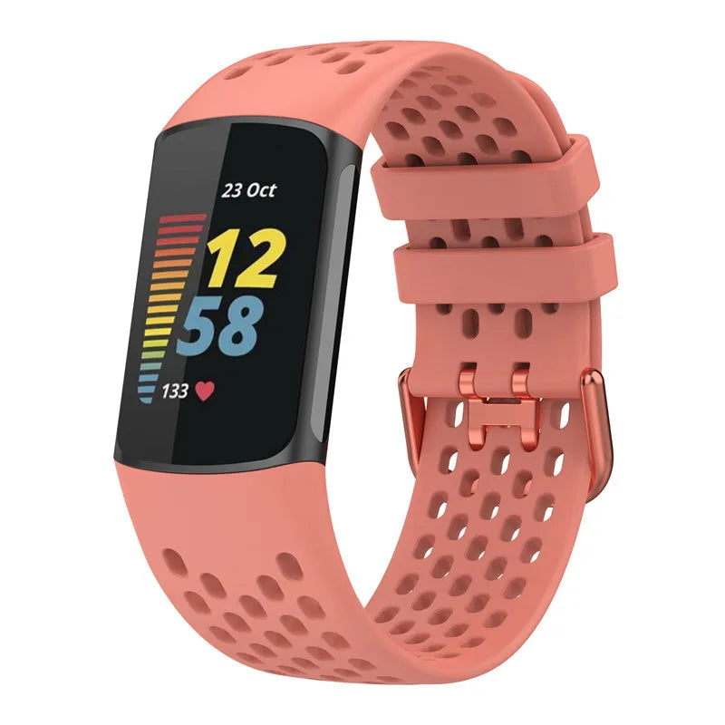 Bracelet en silicone pour montre Fitbit Charge 5, Charge 6 rose