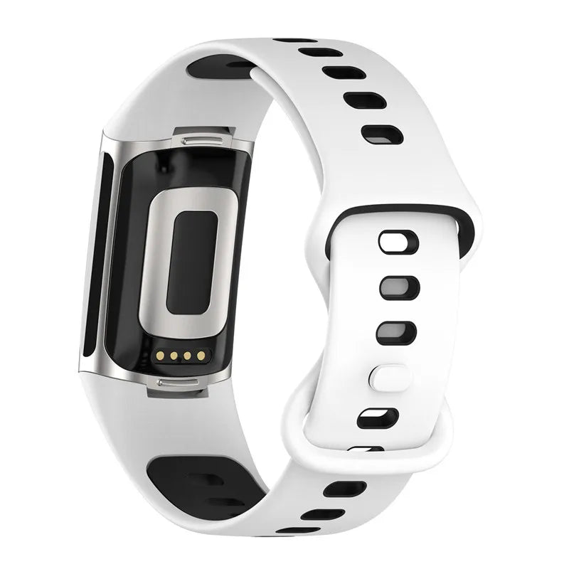 Bracelet en silicone pour montre Fitbit Charge 5, Charge 6 blanc noir