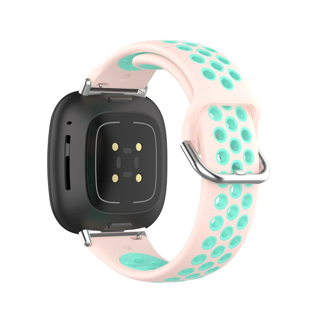 Bracelet en silicone pour montre Fitbit Versa 3, Versa 4, Sense 1 et Sense 2 rose et cyan