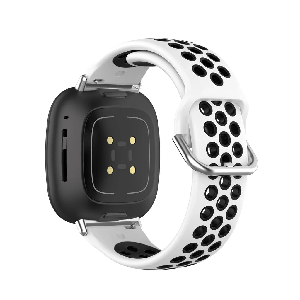 Bracelet en silicone pour montre Fitbit Versa 3, Versa 4, Sense 1 et Sense 2 blanc et noir