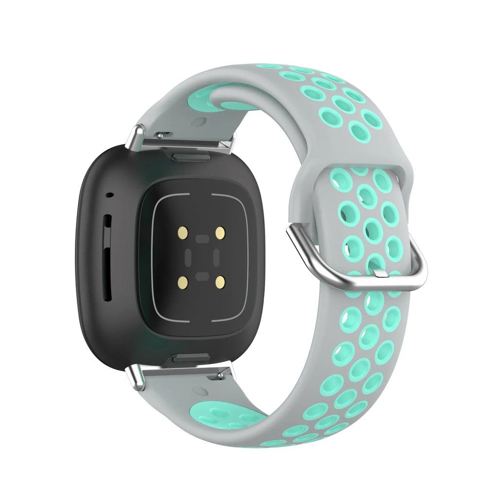 Bracelet en silicone pour montre Fitbit Versa 3, Versa 4, Sense 1 et Sense 2 gris et cyan