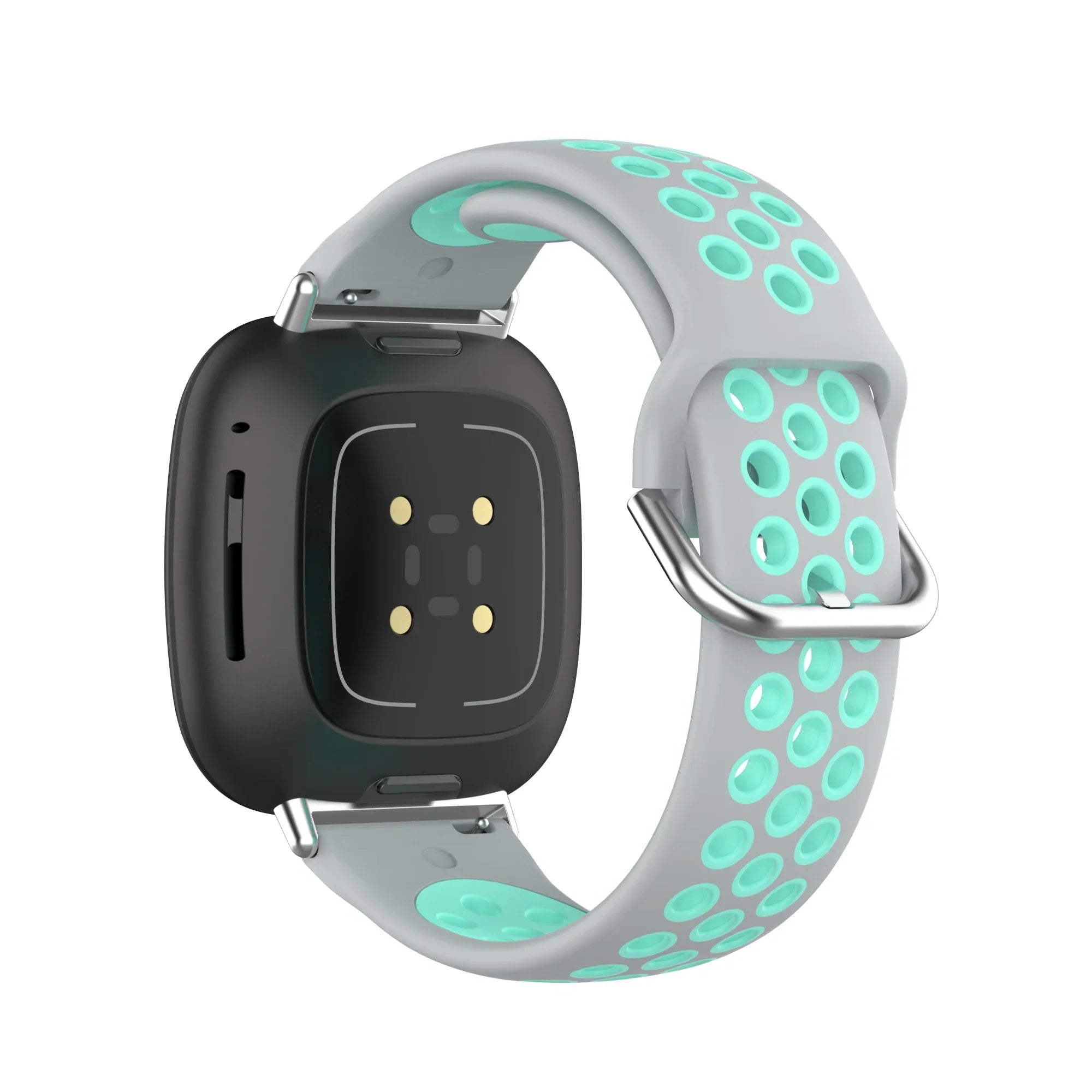 Bracelet en silicone pour montre Fitbit Versa 3, Versa 4, Sense 1 et Sense 2 gris et cyan