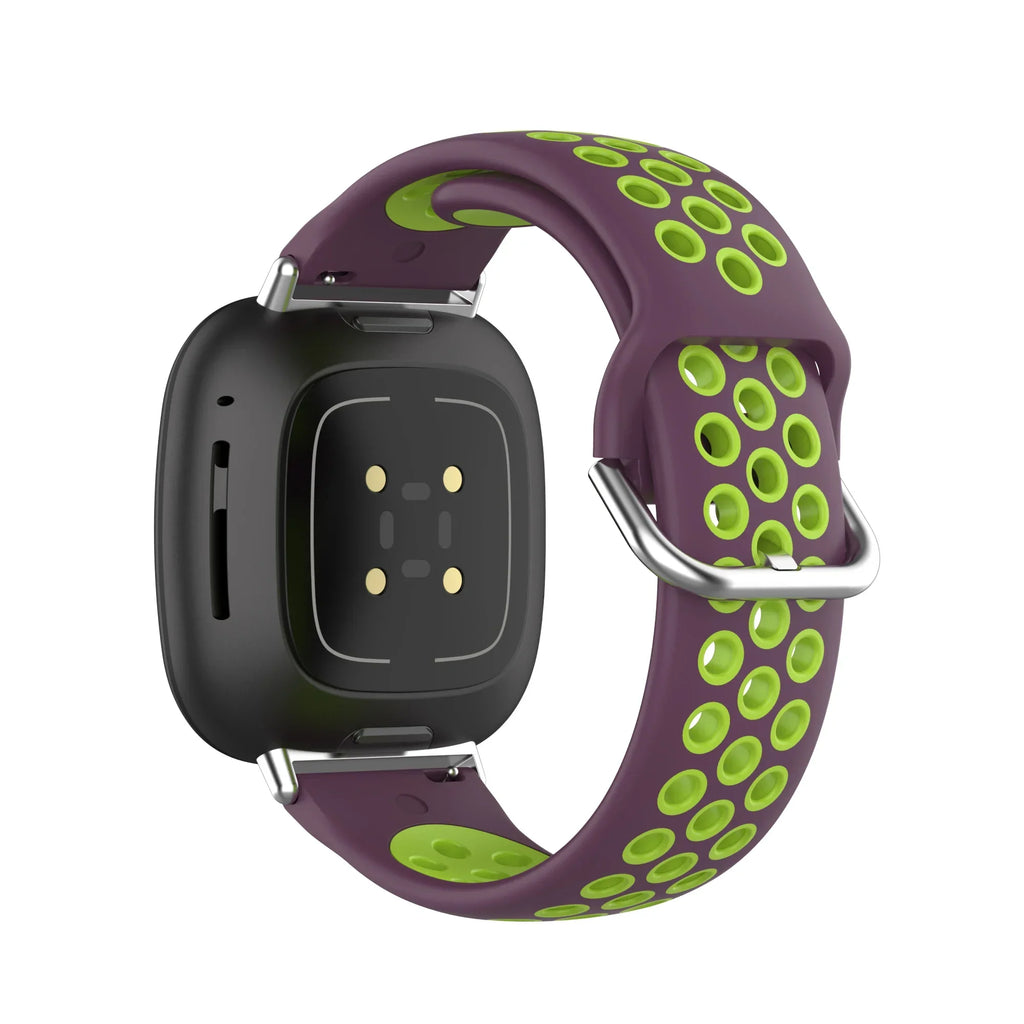 Bracelet en silicone pour montre Fitbit Versa 3, Versa 4, Sense 1 et Sense 2 violet et vert