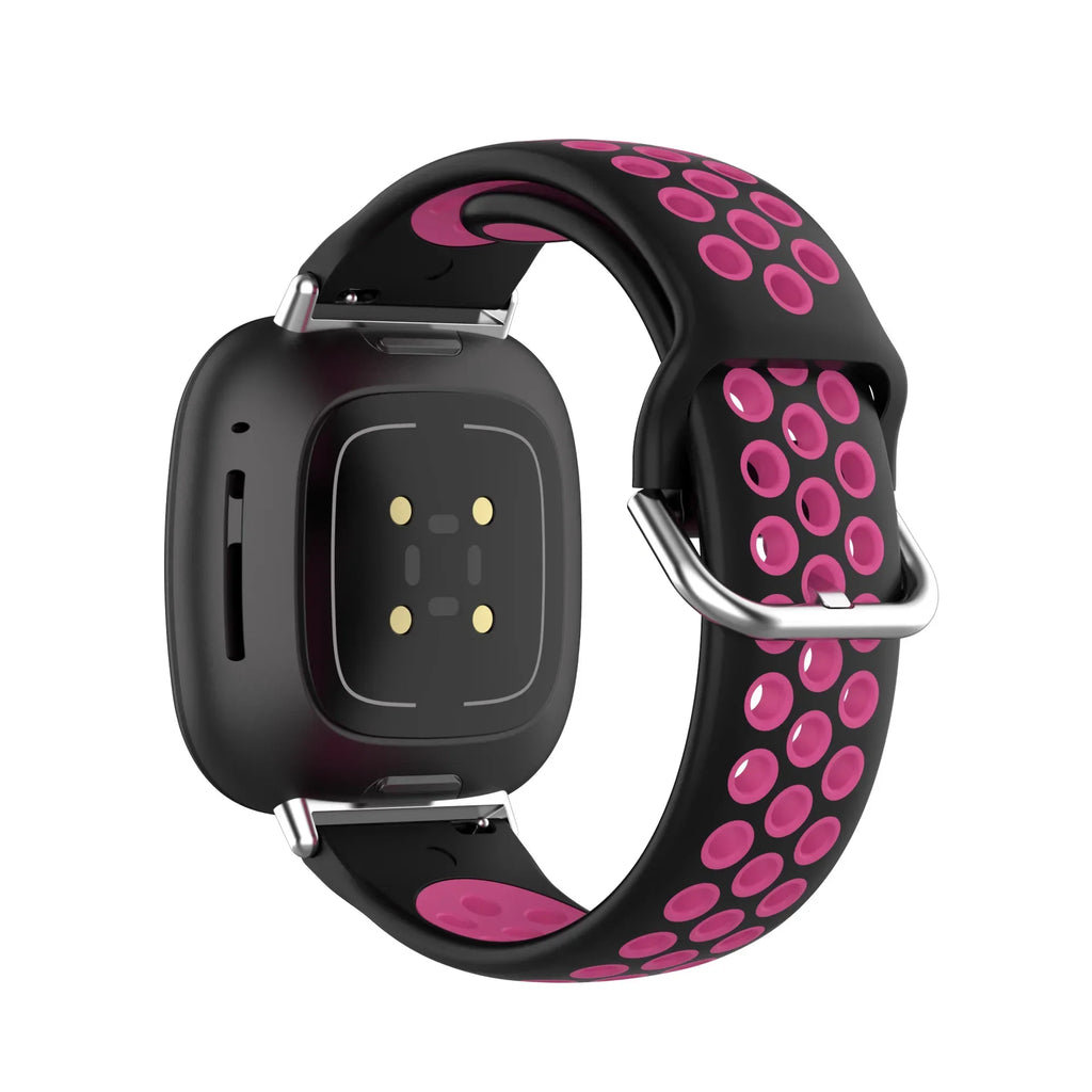 Bracelet en silicone pour montre Fitbit Versa 3, Versa 4, Sense 1 et Sense 2 noir et rose