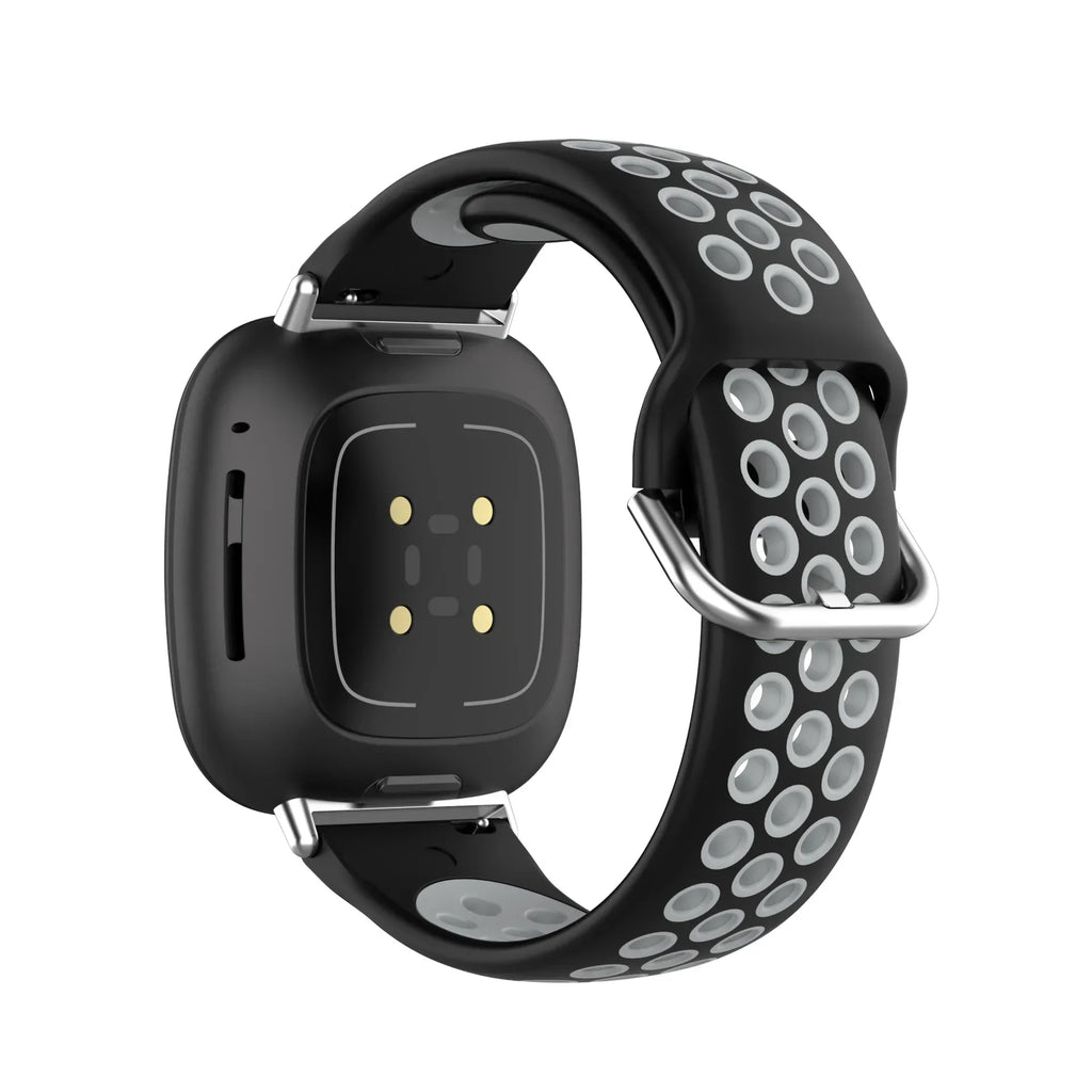 Bracelet en silicone pour montre Fitbit Versa 3, Versa 4, Sense 1 et Sense 2 noir et gris