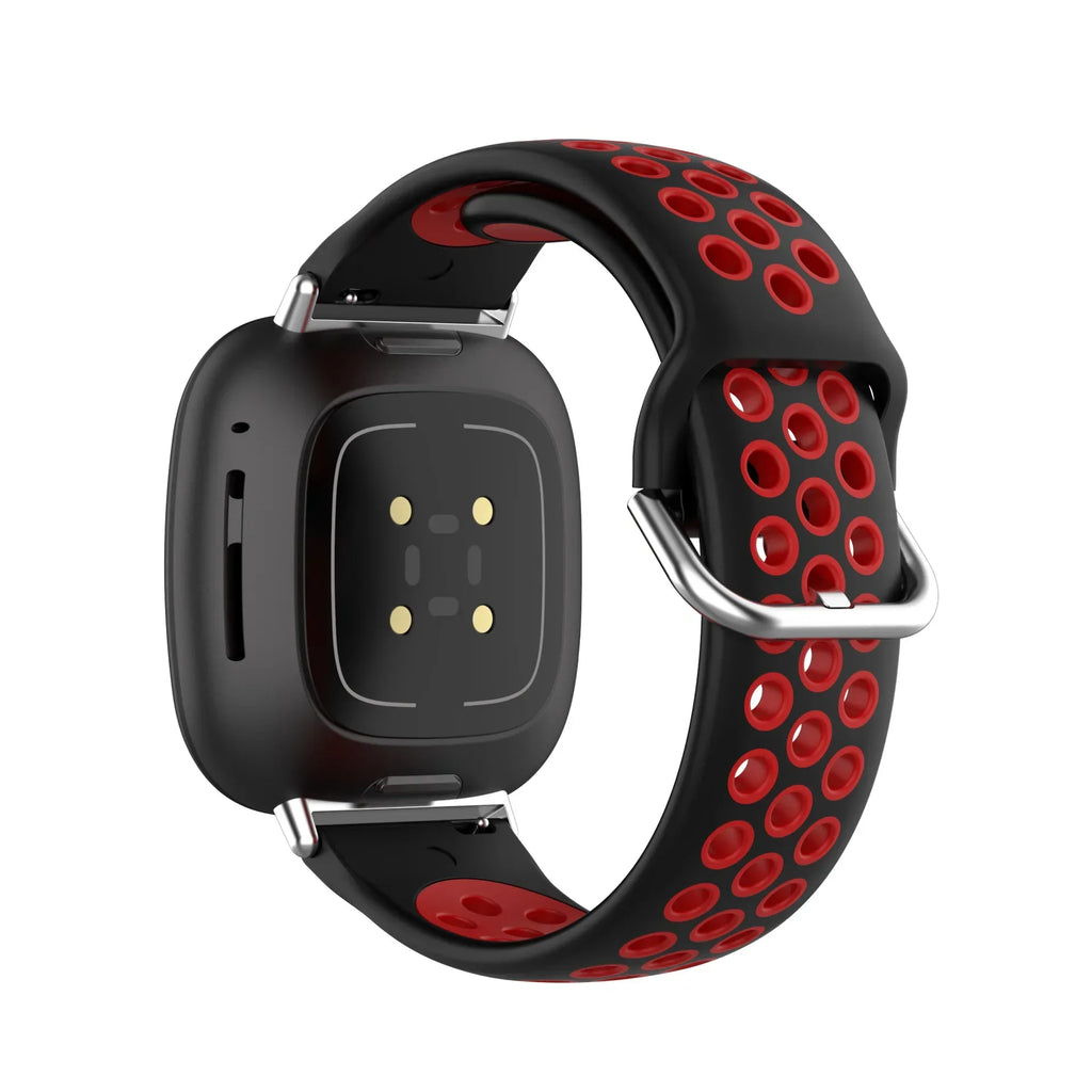 Bracelet en silicone pour montre Fitbit Versa 3, Versa 4, Sense 1 et Sense 2 noir et rouge