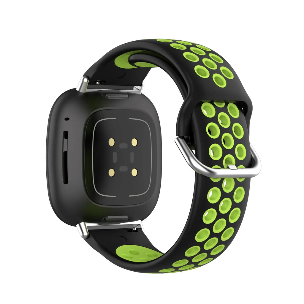 Bracelet en silicone pour montre Fitbit Versa 3, Versa 4, Sense 1 et Sense 2 noir et vert