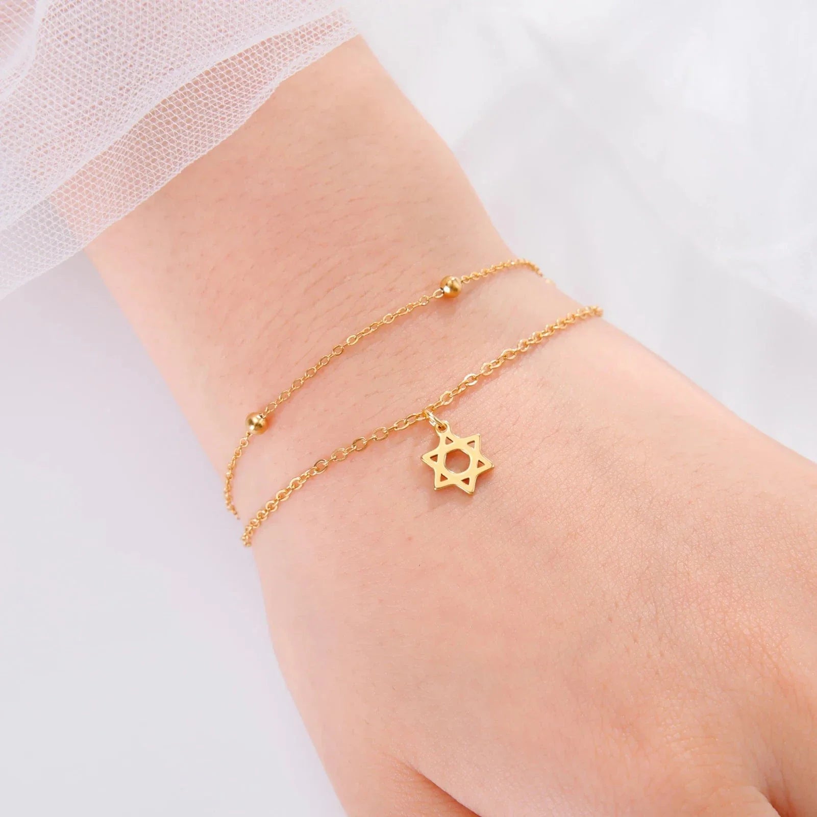 Gold Star of David Bracelet