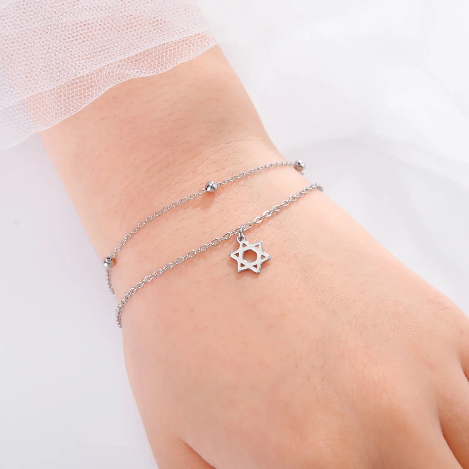 Silver Star of David Bracelet