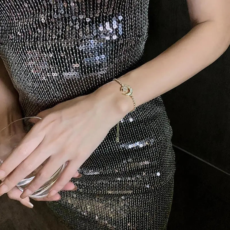 Star and Moon Bracelet with Rhinestones