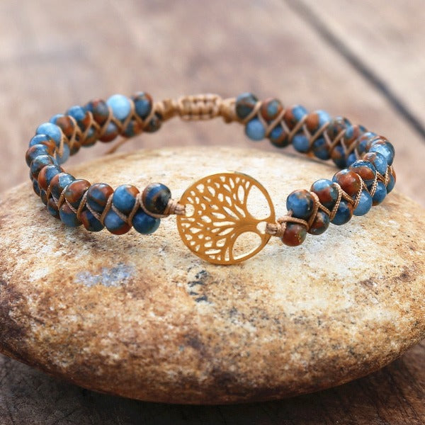 Women's Natural Stone Bracelet Purple Tree of Life